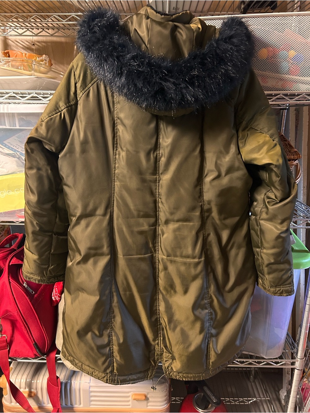 Vince Camuto Olive Green Women's Winter Parka Jacket with Faux Fur Trim - Picture 3 of 7